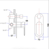 Cora Diverter Wall Mixer - Technical Drawing