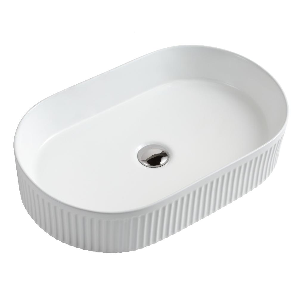 CORA 58 Counter-top Fluted Basin Gloss White (Oval: 580x365x115)