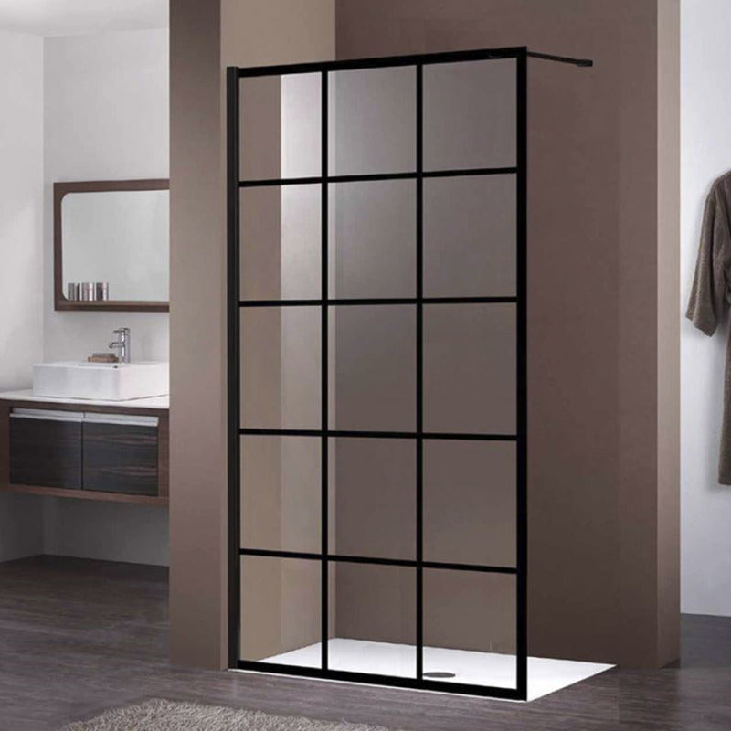COVEY Framed 15 Printed Grills Walk-In Single Panel Shower Screen (Matte Black)