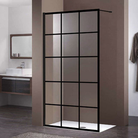 COVEY Framed 15 Printed Grills Walk-In Single Panel Shower Screen (Matte Black)