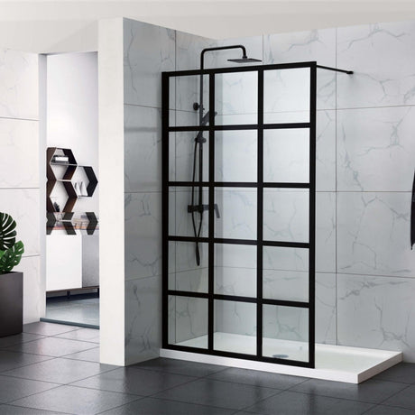 COVEY Framed 15 Printed Grills Walk-In Single Panel Shower Screen (Matte Black)