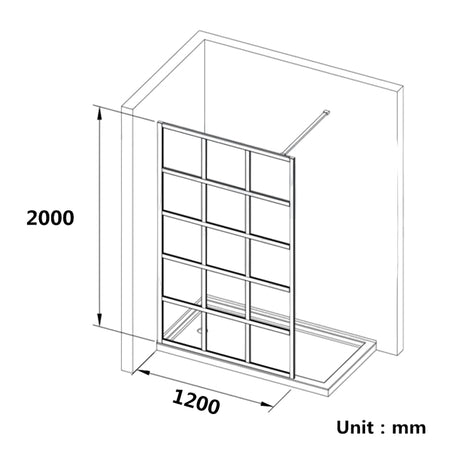 COVEY Framed 15 Printed Grills Walk-In Single Panel Shower Screen (Matte Black)
