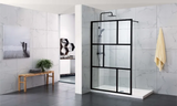 COVEY Framed 6 Printed Grills Walk-In Single Panel With Support Bar Shower Screen (Matte Black)