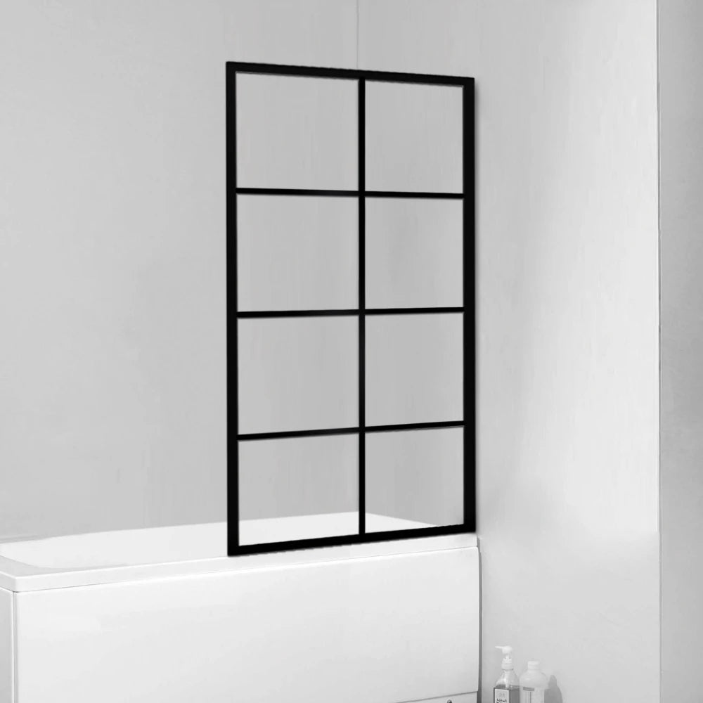 COVEY Framed 8 Printed Grills Fixed Bathtub Screen (Matte Black)