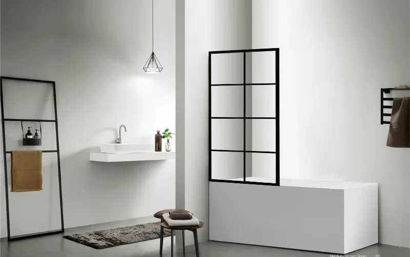 COVEY Framed 8 Printed Grills Fixed Bathtub Screen (Matte Black)