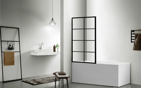 COVEY Framed 8 Printed Grills Fixed Bathtub Screen (Matte Black)