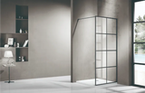 COVEY Framed 8 Printed Grills Walk-In Single Panel With Support Bar Shower Screen (Matte Black)