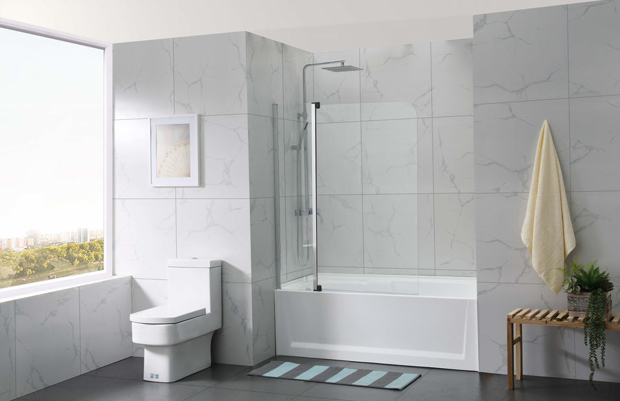 COVEY Frameless Double Swival Panel with Curved Corner Clear Bathtub Screen