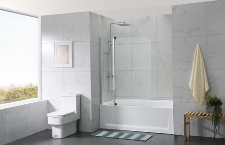 COVEY Frameless Double Swival Panel with Curved Corner Clear Bathtub Screen