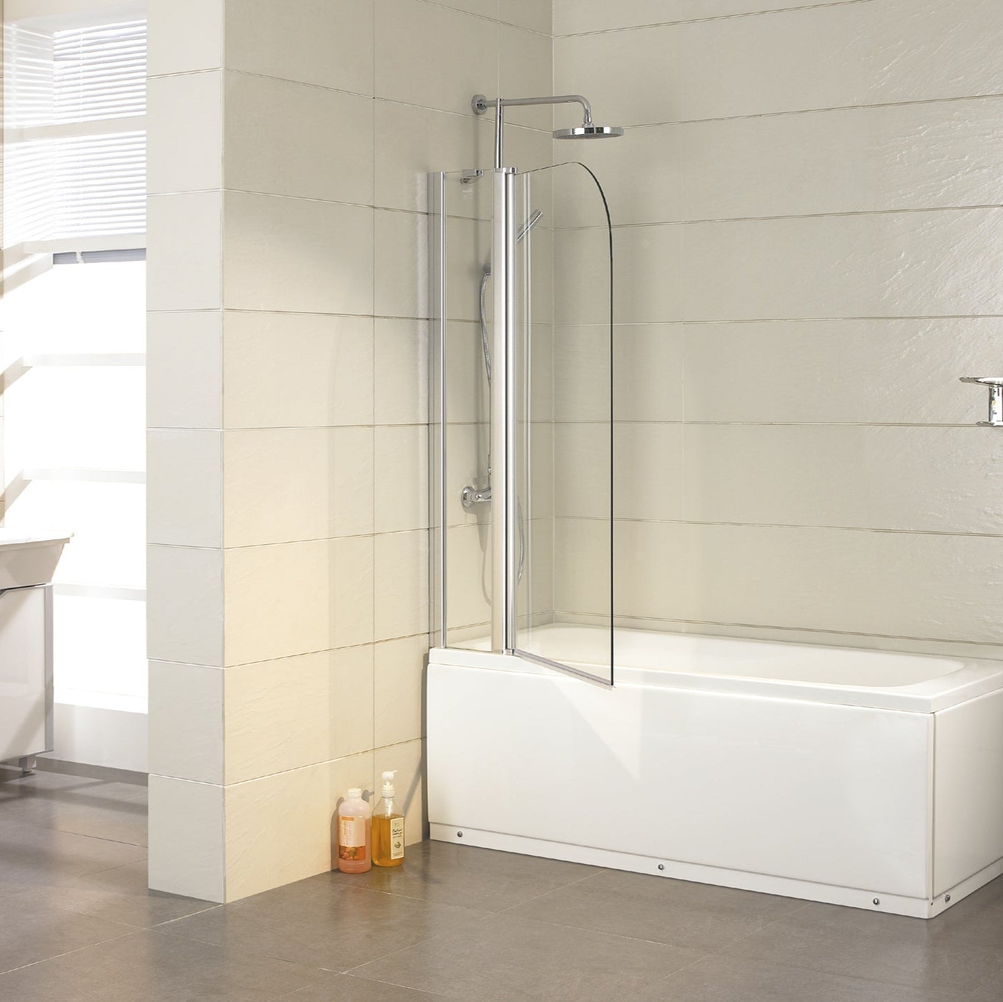 COVEY_Frameless_Double_Swival_Panel_with_Curved_Corner_Clear_Bathtub_Screen
