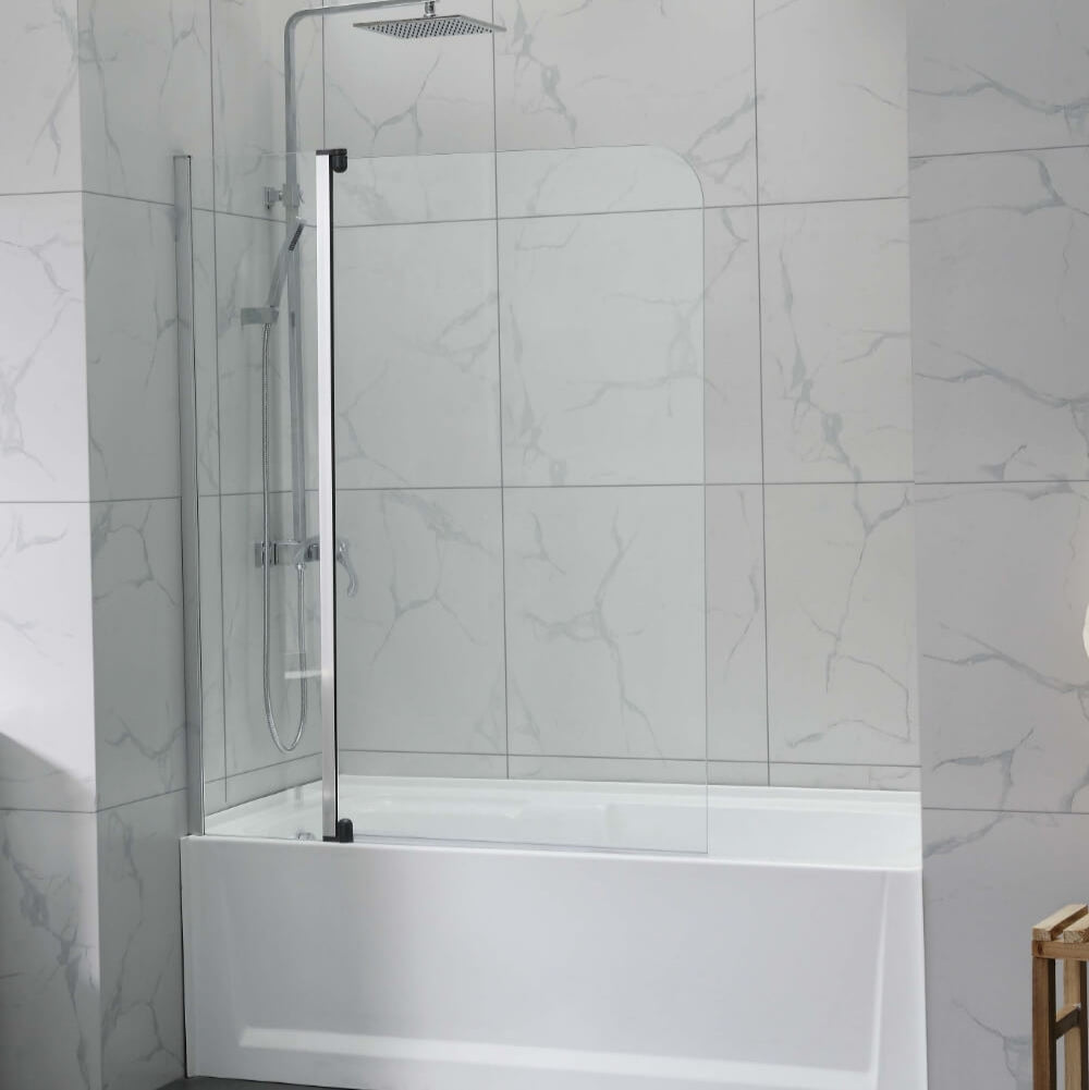 COVEY Frameless Double Swival Panel with Curved Corner Clear Bathtub Screen