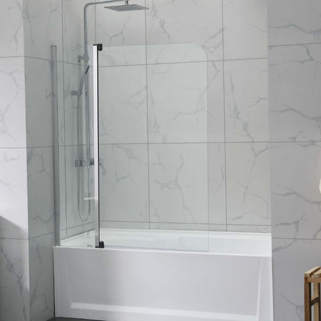 COVEY Frameless Double Swival Panel with Curved Corner Clear Bathtub Screen