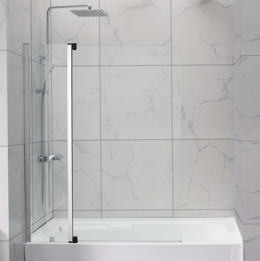 COVEY Frameless Double Swival Panel with Curved Corner Clear Bathtub Screen