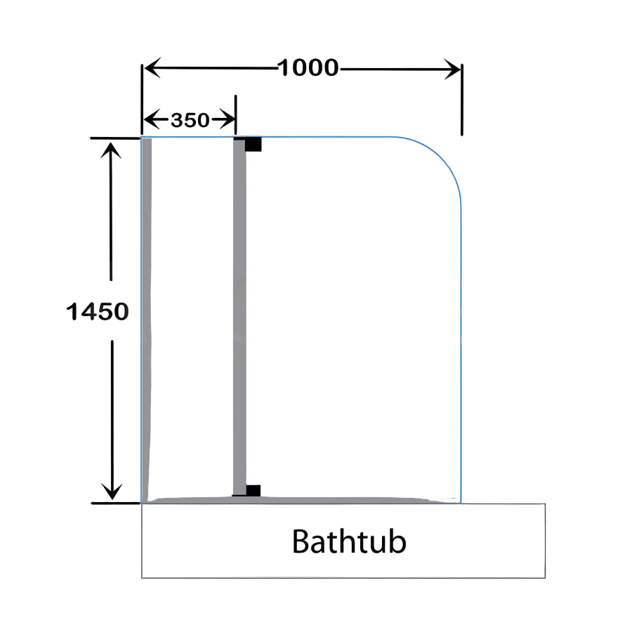 COVEY Frameless Double Swival Panel with Curved Corner Clear Bathtub Screen