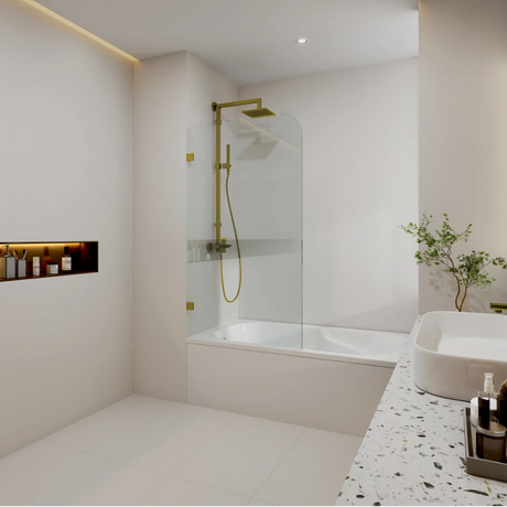 COVEY Frameless Fixed Panel Curved Corner Clear Bathtub Screen