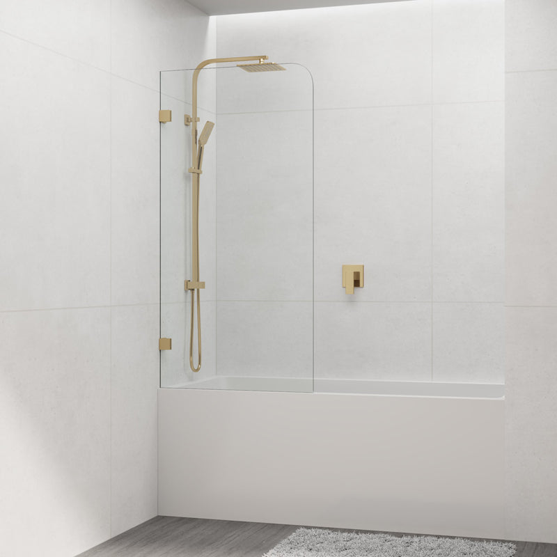 COVEY Frameless Fixed Panel Curved Corner Clear Bathtub Screen
