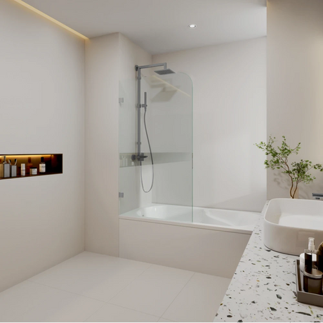 COVEY Frameless Fixed Panel Curved Corner Clear Bathtub Screen