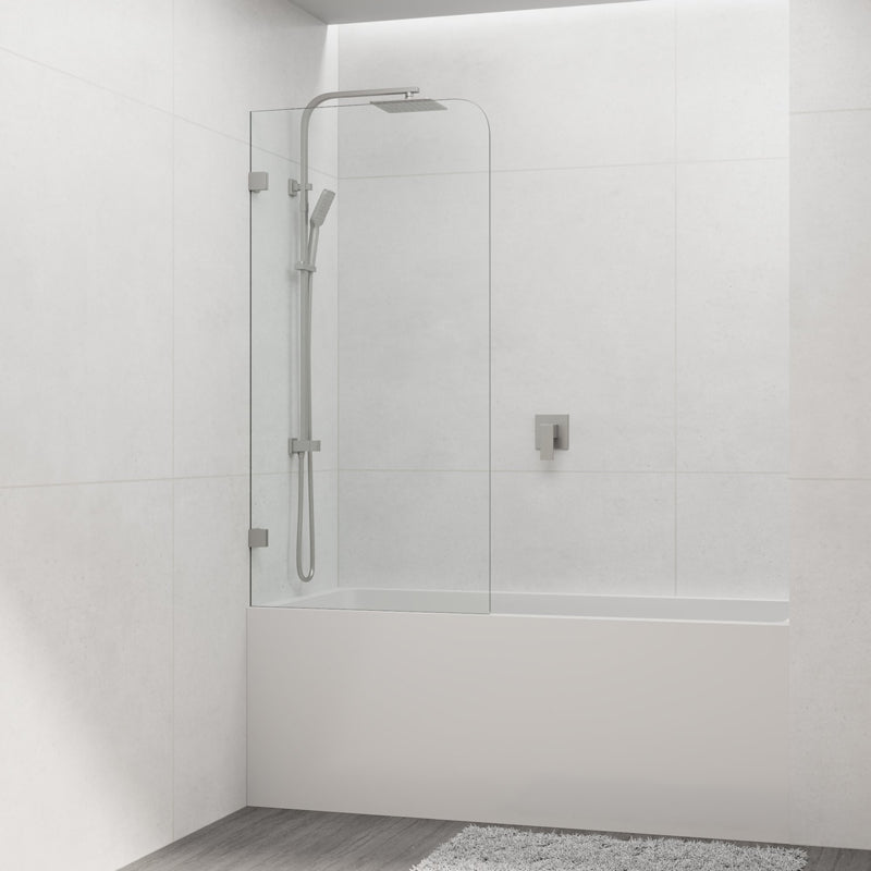 COVEY Frameless Fixed Panel Curved Corner Clear Bathtub Screen