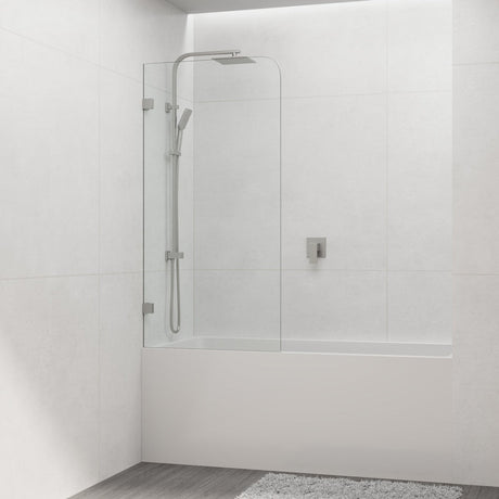 COVEY Frameless Fixed Panel Curved Corner Clear Bathtub Screen