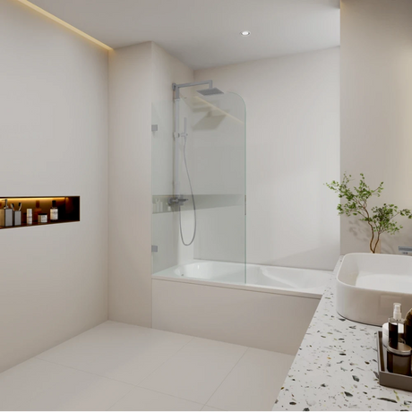COVEY Frameless Fixed Panel Curved Corner Clear Bathtub Screen