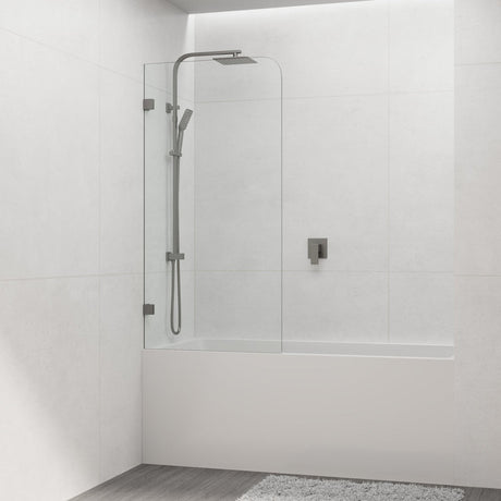 COVEY Frameless Fixed Panel Curved Corner Clear Bathtub Screen