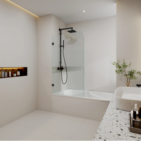 COVEY Frameless Fixed Panel Curved Corner Clear Bathtub Screen