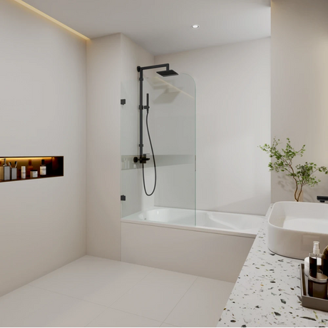 COVEY Frameless Fixed Panel Curved Corner Clear Bathtub Screen