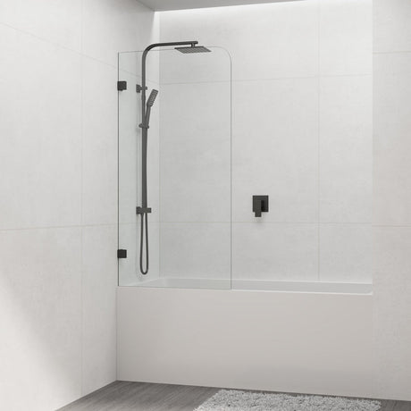 COVEY Frameless Fixed Panel Curved Corner Clear Bathtub Screen