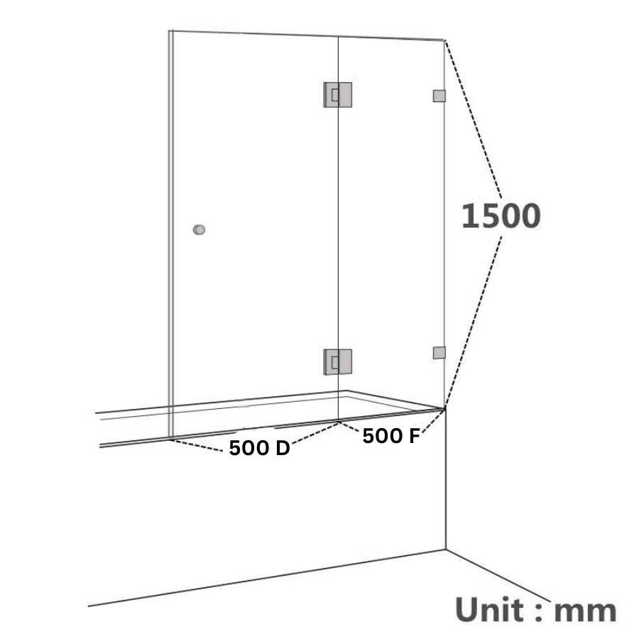COVEY Frameless Fixed and Swing Panel Double Hinged Clear Bathtub Screen