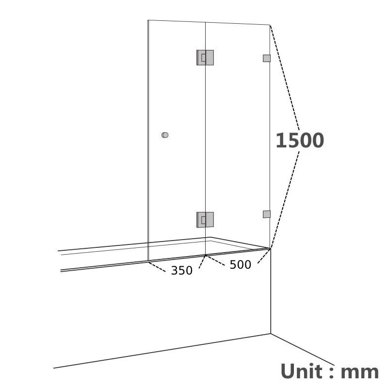 COVEY Frameless Fixed and Swing Panel Double Hinged Clear Bathtub Screen