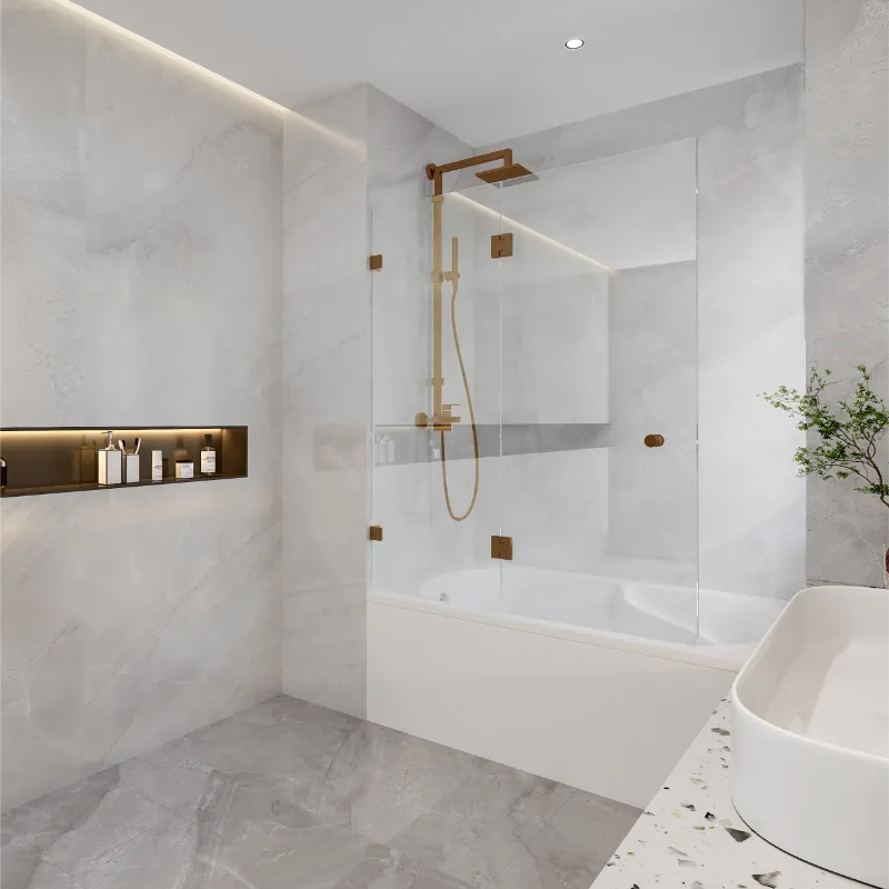 COVEY Frameless Fixed and Swing Panel Double Hinged Clear Bathtub Screen
