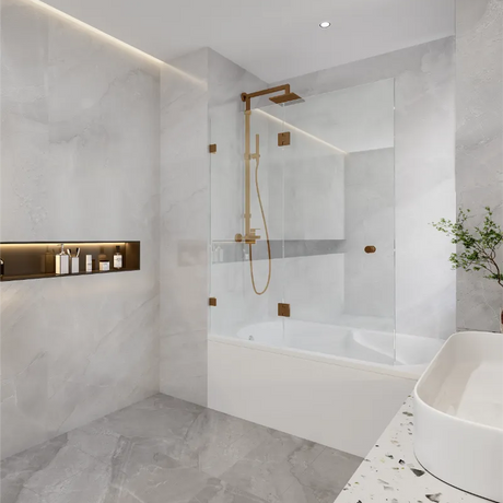 COVEY Frameless Fixed and Swing Panel Double Hinged Clear Bathtub Screen