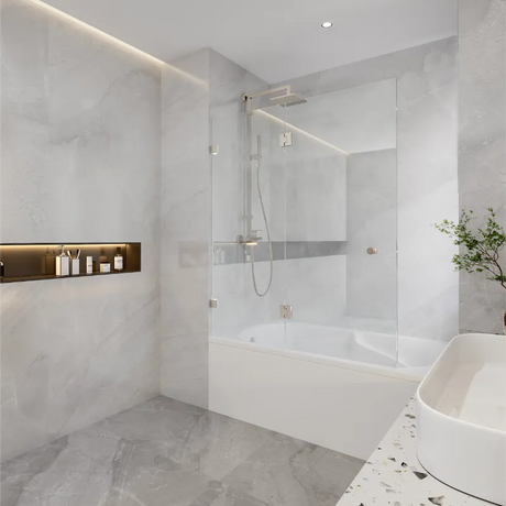 COVEY Frameless Fixed and Swing Panel Double Hinged Clear Bathtub Screen