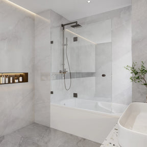 COVEY Frameless Fixed and Swing Panel Double Hinged Clear Bathtub Screen