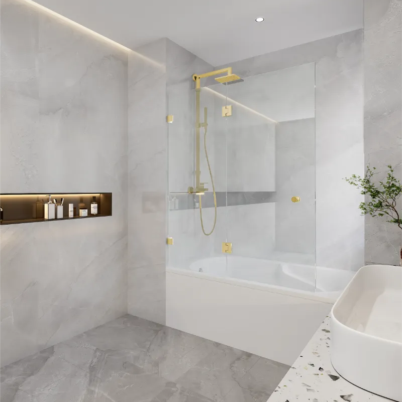 COVEY Frameless Fixed and Swing Panel Double Hinged Clear Bathtub Screen