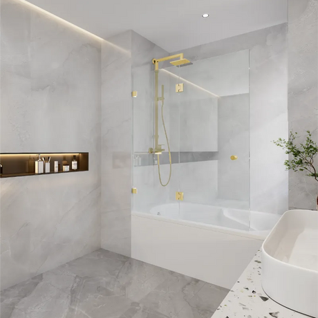 COVEY Frameless Fixed and Swing Panel Double Hinged Clear Bathtub Screen