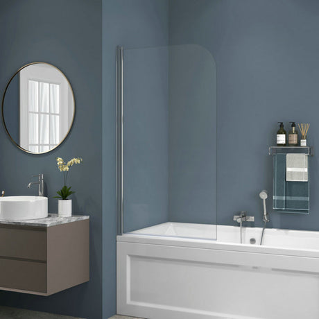 COVEY Frameless Swing Panel With Curved Corner Clear Bathtub Screen