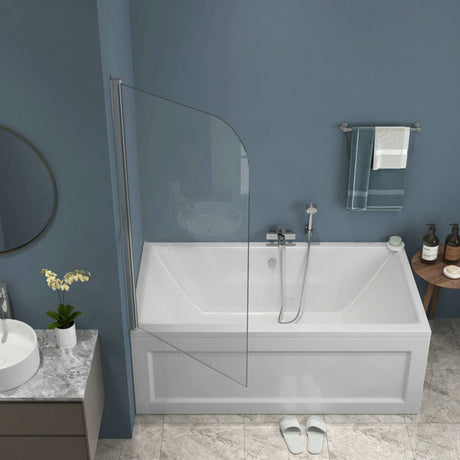 COVEY Frameless Swing Panel With Curved Corner Clear Bathtub Screen