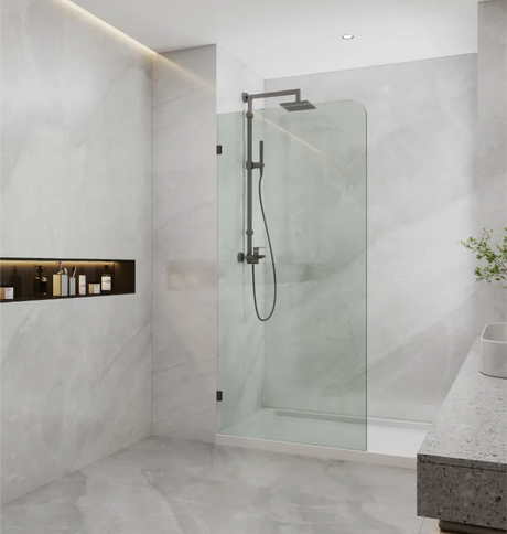 COVEY Frameless Walk-in Single Panel Curved Corner Clear Shower Screen