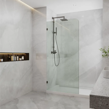 COVEY Frameless Walk-in Single Panel Curved Corner Clear Shower Screen