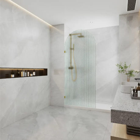 COVEY Frameless Walk-in Single Panel Top Arch Fluted/ Narrowline Glass Shower Screen