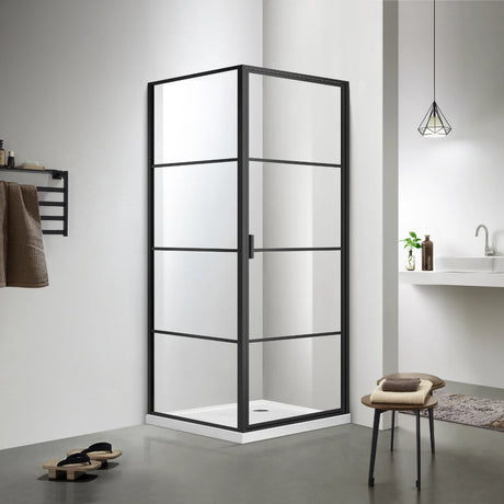 COVEY Semi-Framed Black Pivot Square Door Shower Screen