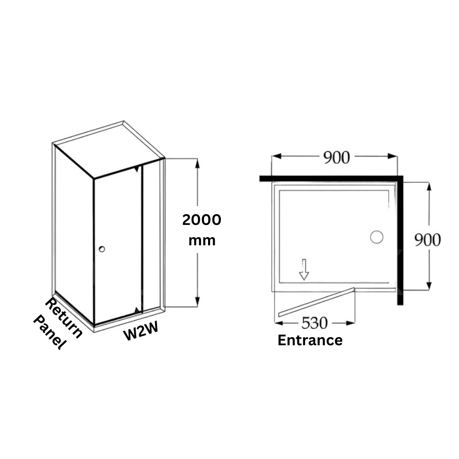 COVEY Semi-Framed Corner Wall To Wall Pivot Door Shower Screen