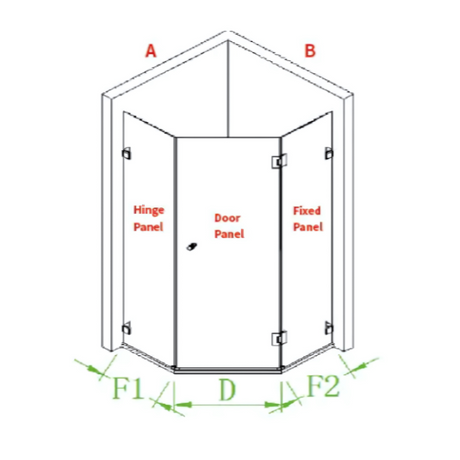 COVEY Wall To Wall Diamond Frameless Pivot Hinge Door Shower Screen