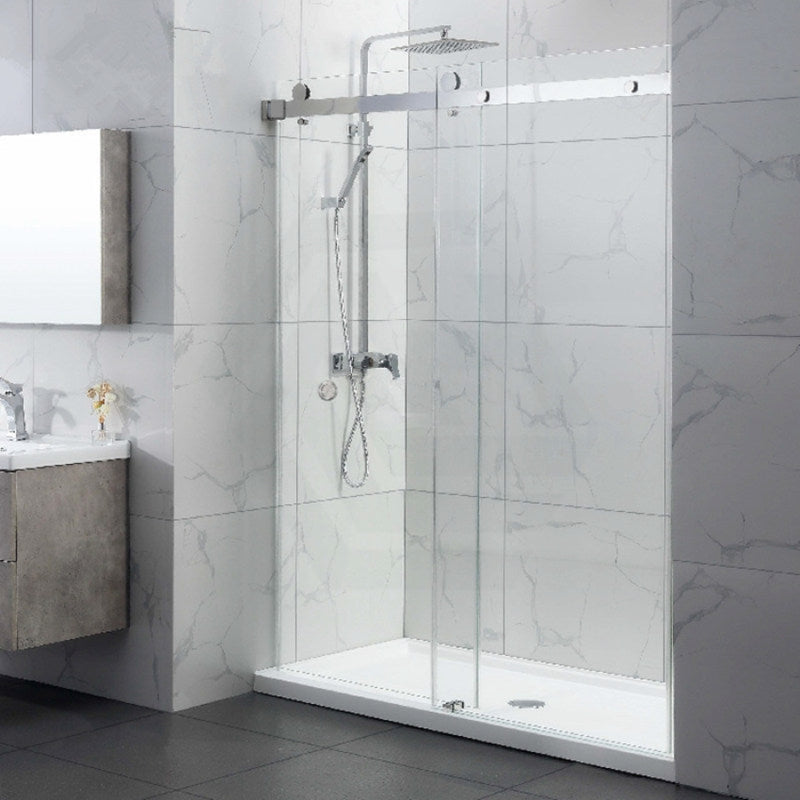 COVEY Wall To Wall Frameless Single Sliding Door Shower Screen Round Handle 870-1180mm
