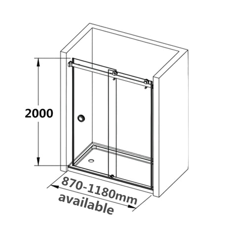 COVEY Wall To Wall Frameless Single Sliding Door Shower Screen Round Handle 870-1180mm