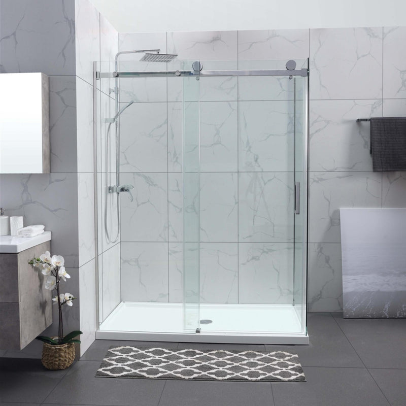 COVEY Wall To Wall Frameless Single Sliding Door Shower Screen Square Handle 1180 - 2000mm