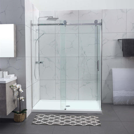 COVEY Wall To Wall Frameless Single Sliding Door Shower Screen Square Handle 1180 - 2000mm