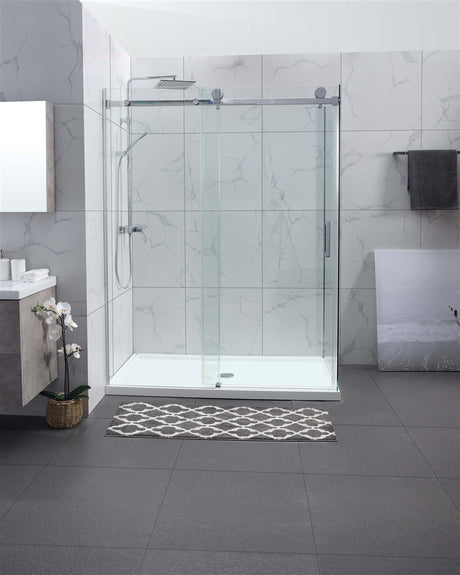 COVEY Wall To Wall Frameless Single Sliding Door Shower Screen Square Handle 1180 - 2000mm