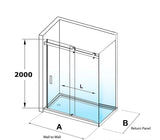 COVEY Wall To Wall Frameless Single Sliding Door Shower Screen Square Handle 1180 - 2000mm